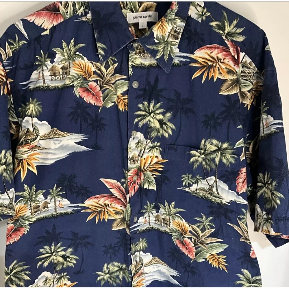 Pierre Cardin 100%cotton Button Down SS Floral Island Men's Shirt Size‎ L